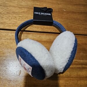 True Religion Blue Denim & White Sherpa Over-Ear Headphones